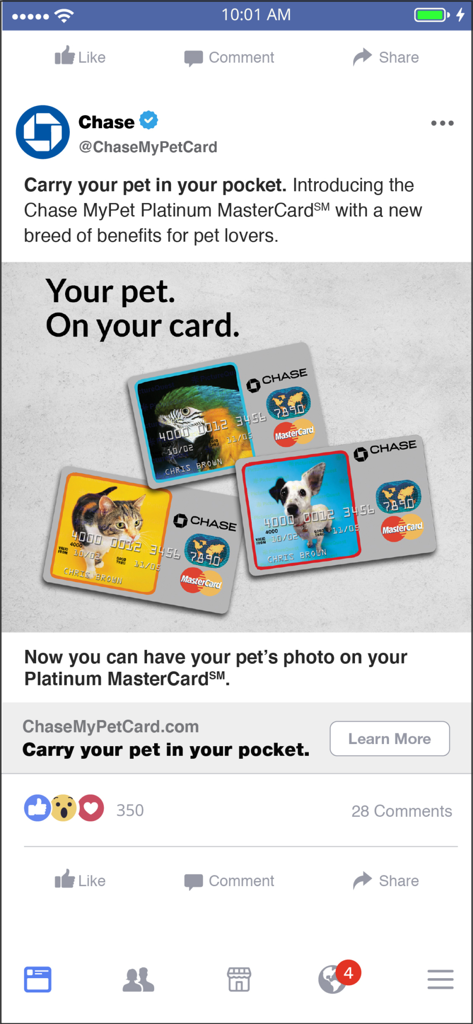 Chase MyPet Facebook Ad Cards